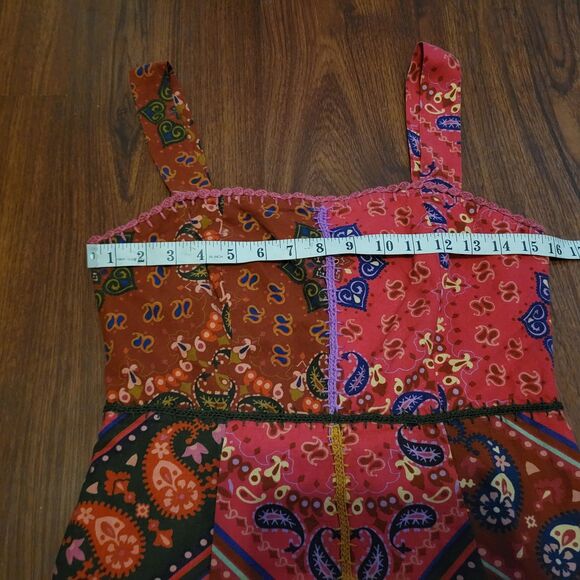 FARM RIO Red Patchwork Bandana Sleeveless Embroidered Mini Dress Women's Medium - Picture 10 of 15